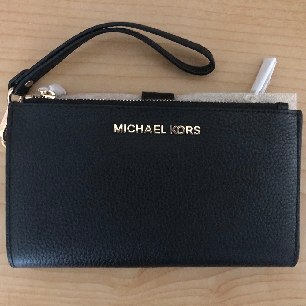 Michael Kors Black Leather Phone Wristlet Wallet